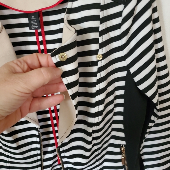 10 White House Black Market Stripe Zip Faux Motorcycle Jacket Blazer - Picture 6 of 11